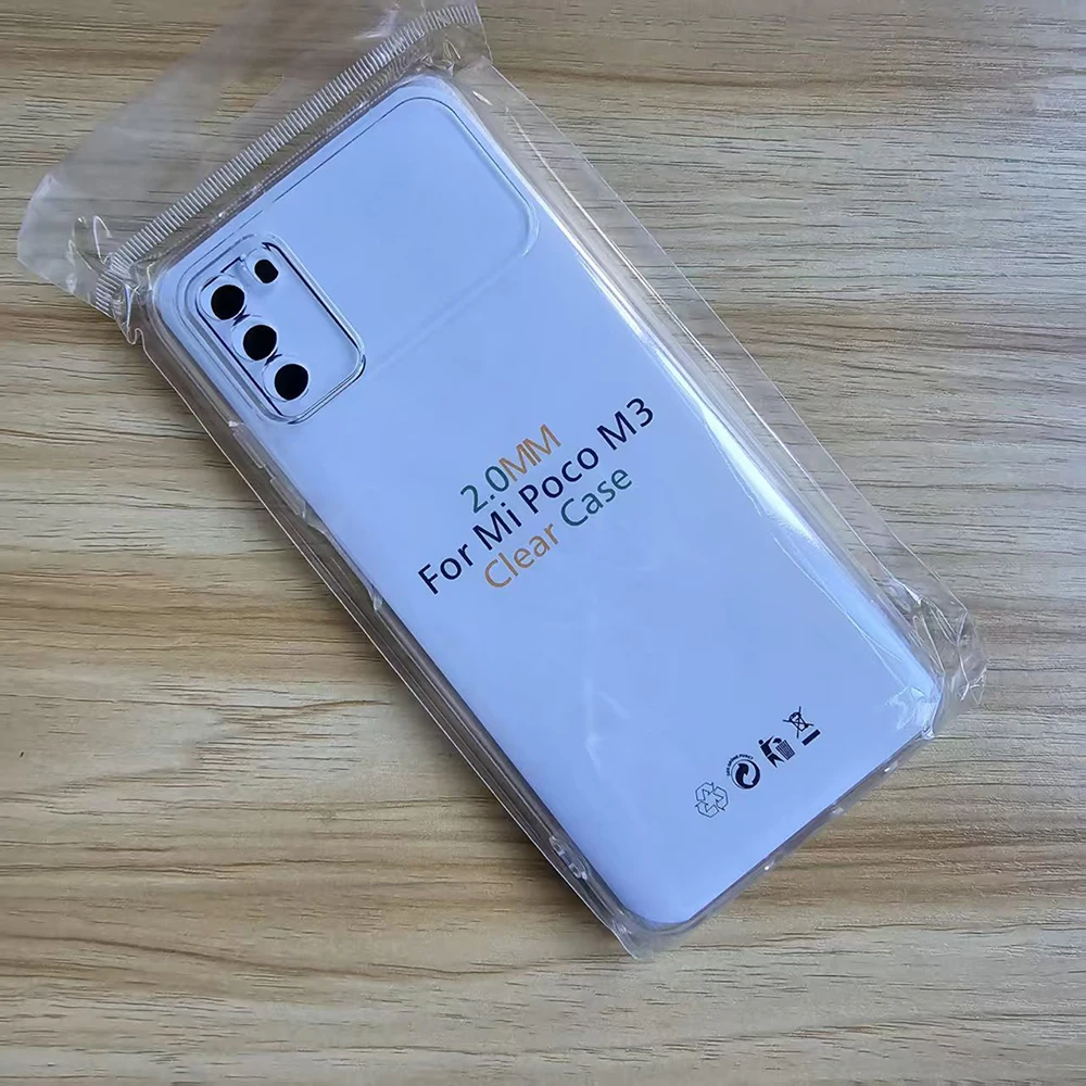 Für Xiaomi POCO M3 Hülle 2,0 mm dicke Linse schützende klare Abdeckung Poco M3 weiche Silikon transparente Hülle