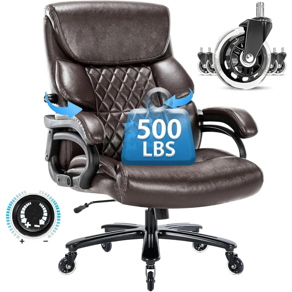 

Big and Tall Office Chair 500 LBS-Executive Office Chairs for Heavy People-Heavy Duty Office Chairs with Sturdy Rolling Wheels-D