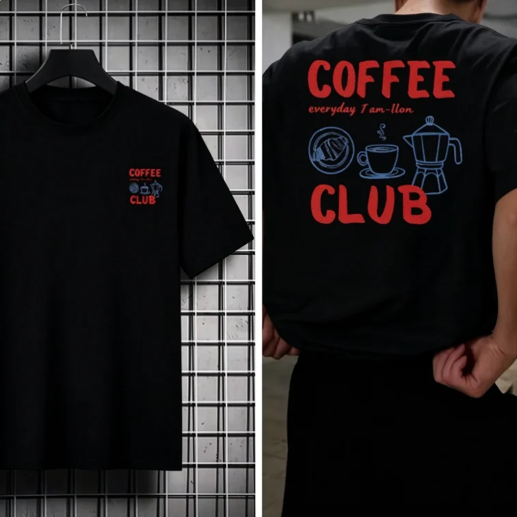 2026 Men Coffee Club Graphic T Shirt Retro Hand Drawn Coffee Pot Print Short Sleeve Casual Streetwear Tee Tops