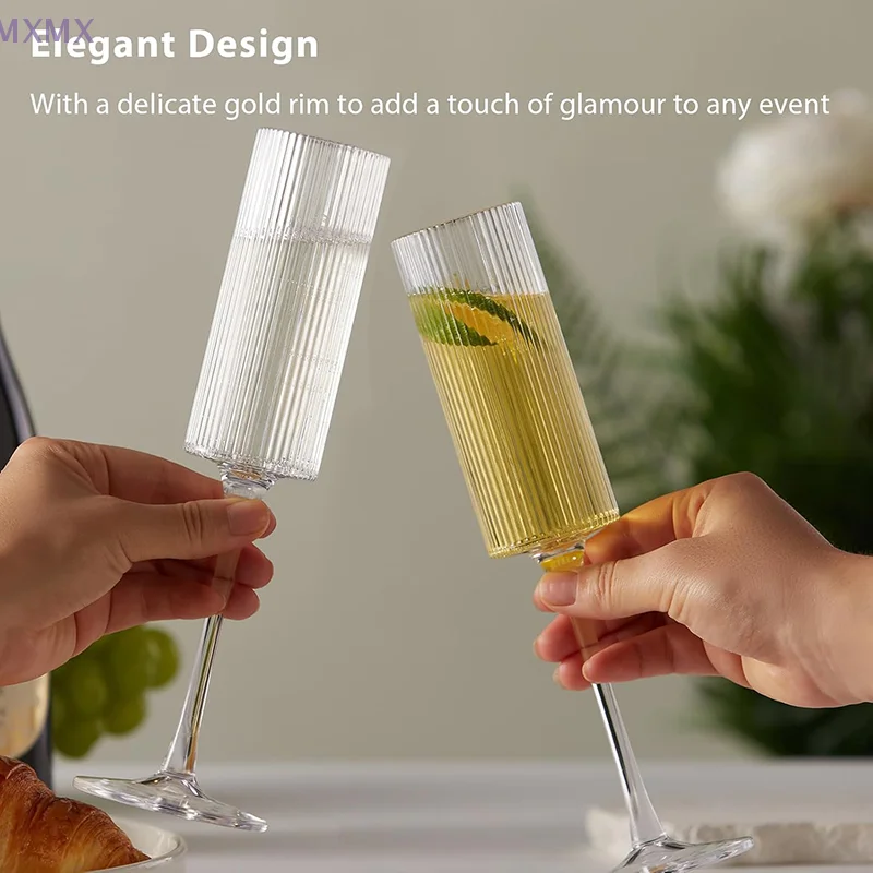 Immagine 3: Calice di plastica trasparente a strisce da 175 ml Bicchiere da vino infrangibile Tazza da champagne da cocktail di lusso per bicchieri da festa