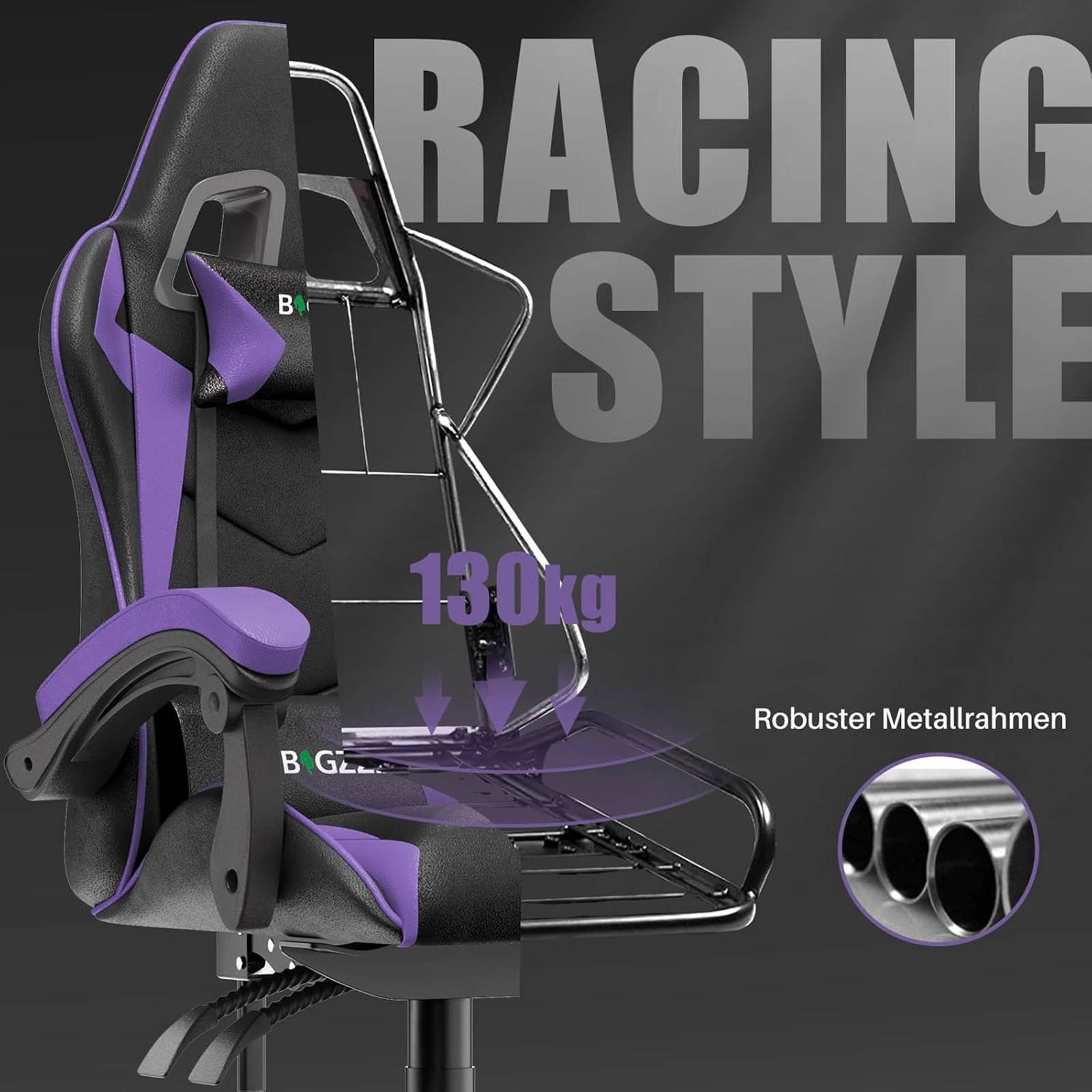 Bigzzia Gaming Chair Office Chair Ergonomic PU Leather Computer Desk Chair with Headrest Lumbar Support Game Chairs Racing Chair