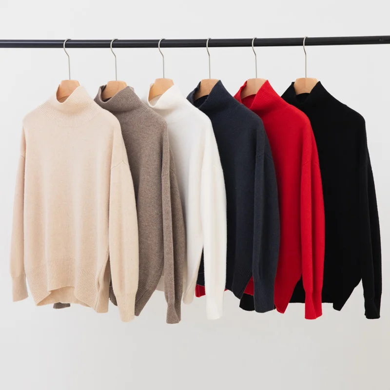 

Celebrity style autumn/winter pullover wool sweater women, thickened Korean version, loose semi high neck cashmere knit sweater