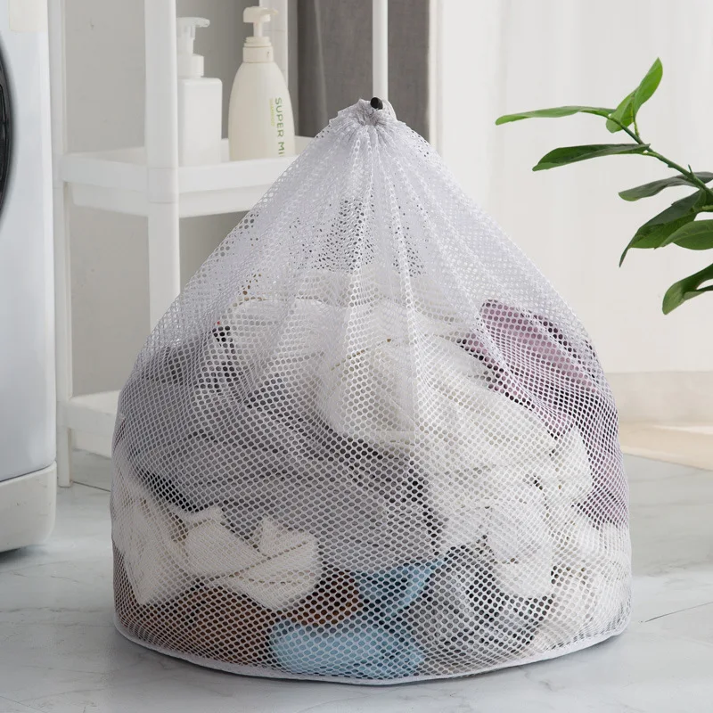 Drawstring Laundry Bag Dirty Clothes Storage Pouch Coarse Net Drawstring Washing Bags Clothes Organizer Mesh Basket Household