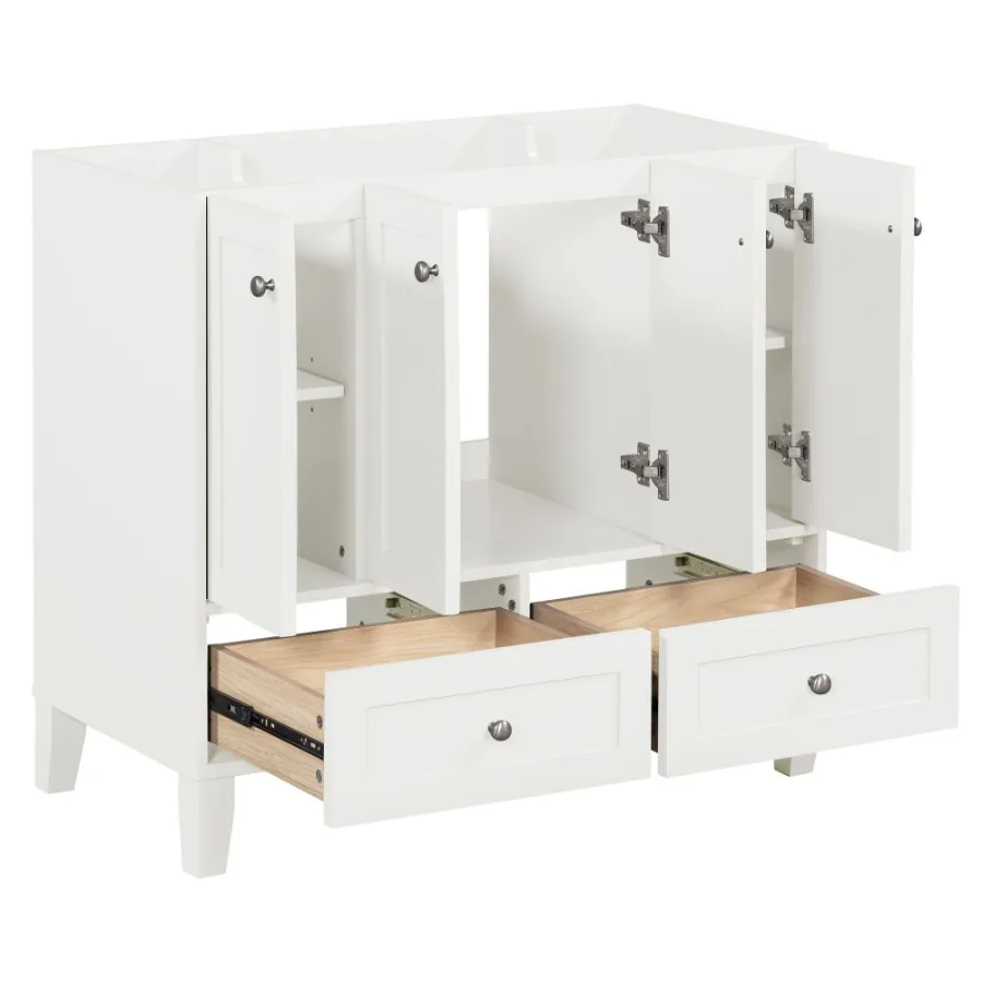 

36'' Bathroom Vanity without Countertop Solid Wood Frame Bathroom Storage Cabinet Only Freestanding Vanity with 4 Soft Closing