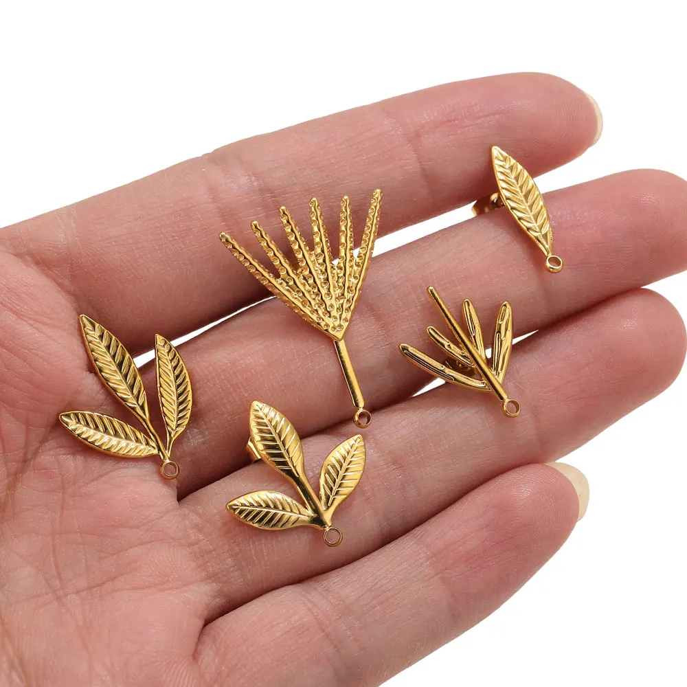 

6pcs Stainless Steel Plant Leaf Earrings Posts For Earring Making Supplies Earring Studs Connector Handmade Jewelry Findings