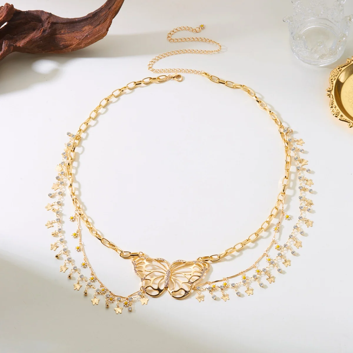 البوهيمي مبالغ فيها كريستال فراشة ديزي زهرة الخصر سلسلة للنساء الرجال Vintage تقليد اللؤلؤ الحيوان الشرير مجوهرات للجسم