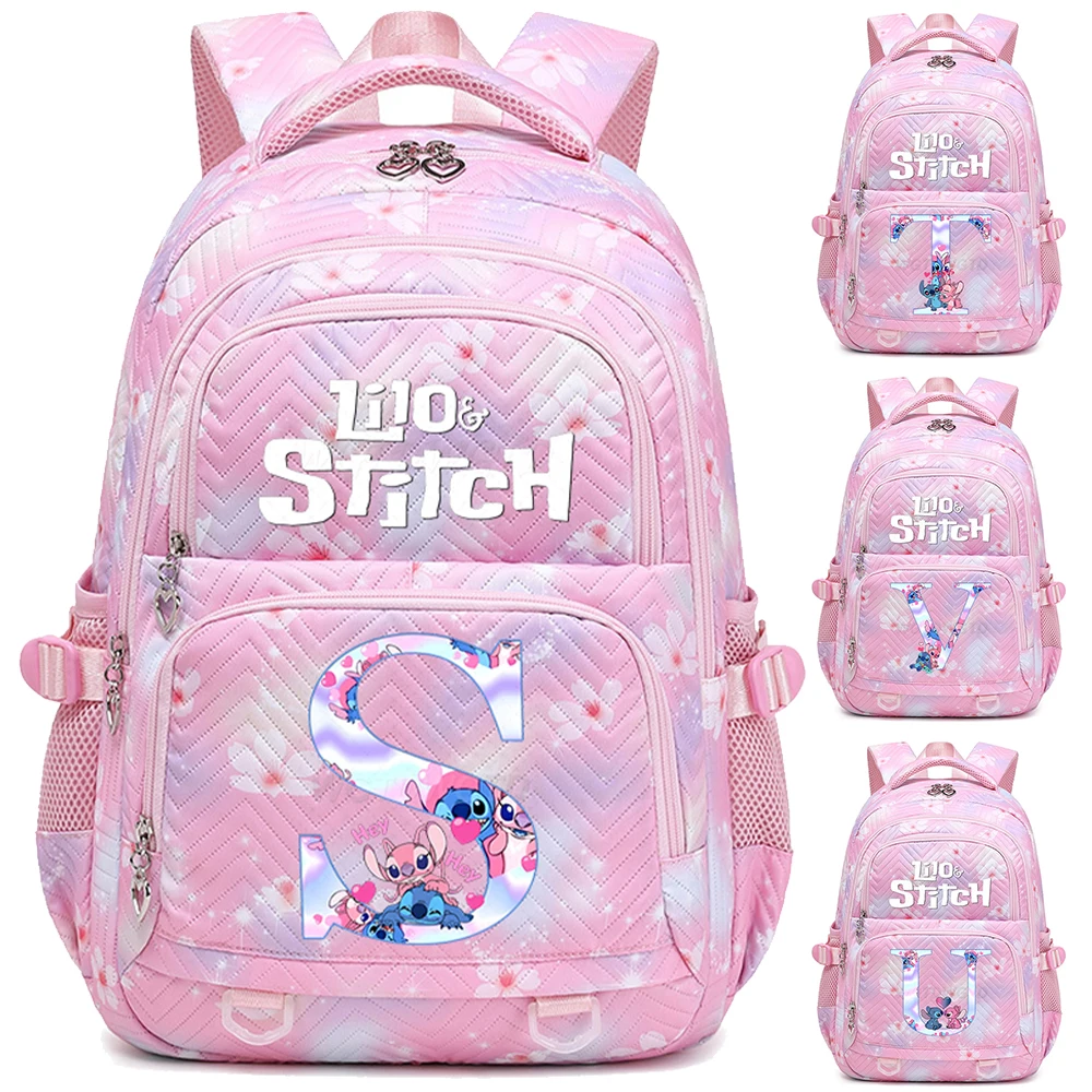 

Disney Stitch 26 Letter Backpack Large Capacity Stitch Printed Travel Rucksack Women Large Capacity Laptop Knapsack for Girls