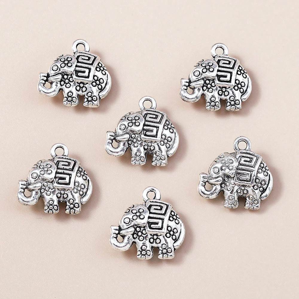 Leslie 10 Stück/Set 16*16mm Trendige Metall-Elefanten-Anhänger für Armbänder Halsketten Legierung Tier-Charms DIY Schmuckzubehör – Detail 2