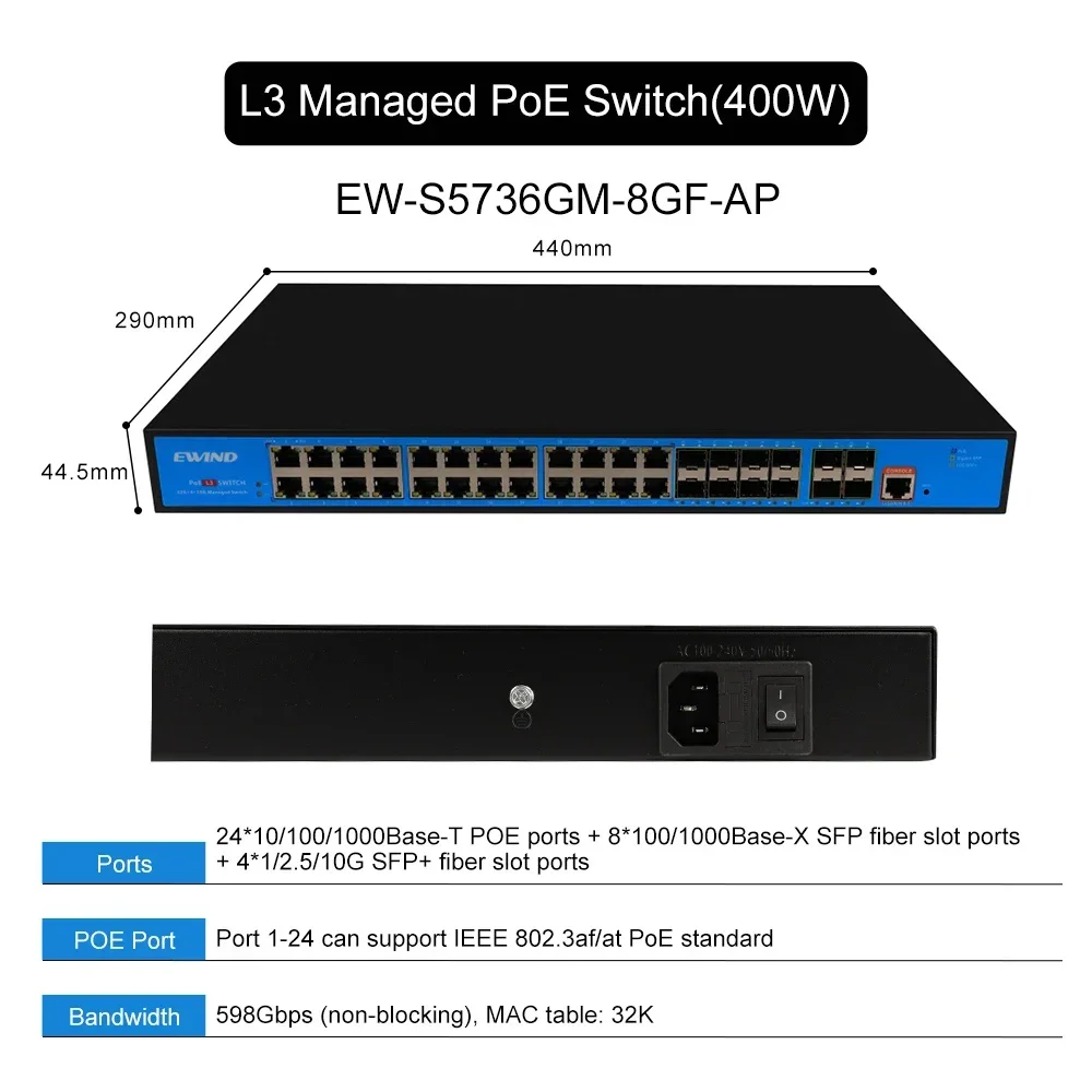 36 48-gigabit SFP+ Ports L3 Managed Network Switch Support DHCP and Dynamic Routing Support VLAN Division and Port Aggregati