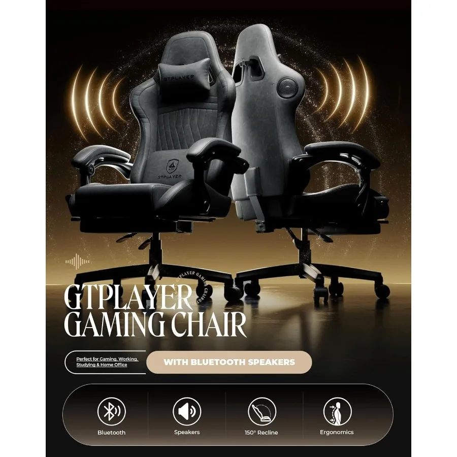 كرسي ألعاب مع مكبرات صوت كراسي ألعاب فيديو مع مسند للقدمين كراسي ألعاب الكمبيوتر للبالغين مبطنة عالية الظهر مريح عتبة مستلق