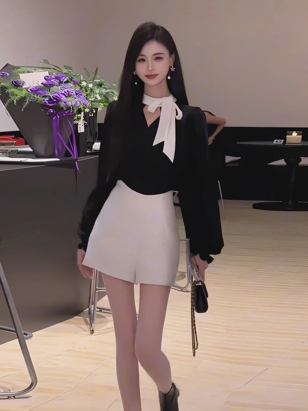 

Chic Anti-Aging Women's Faion Set Early Spring irt orts Two-Piece High Waist Knot High Quali Sle Commute ...