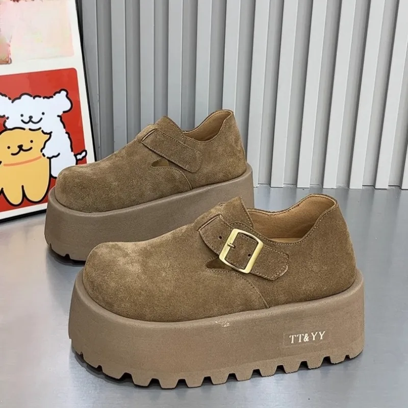 

Женские замшевые туфли на толстой подошве, с круглым носком