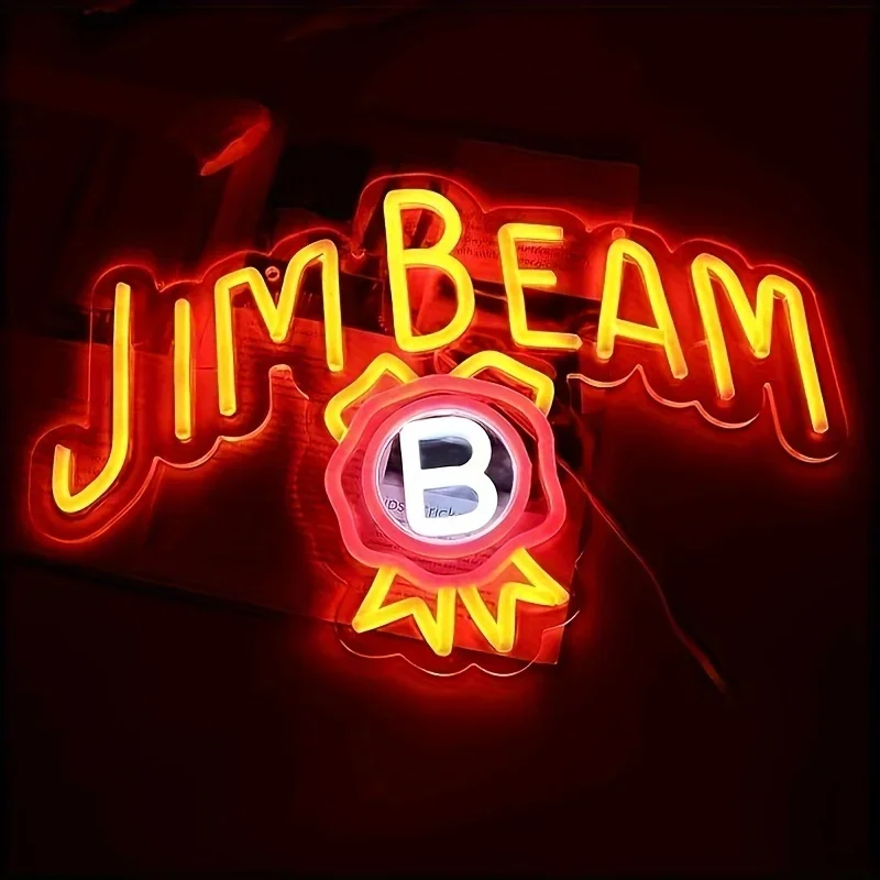Jim Beam Whiskey LED Neon Sign - Vibrant Artwork for Wall Decor,Ideal for Man Caves,Shops, Clubs, Home Bars,Parties & Gifts
