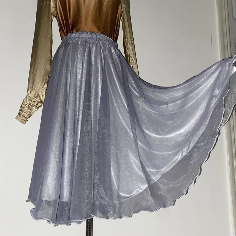 Falda de 2 capas de tul exterior de seda helada en el interior, falda de gran tamaño con dobladillo, falda Sexy para hombres y mujeres, media falda brillante de cintura alta