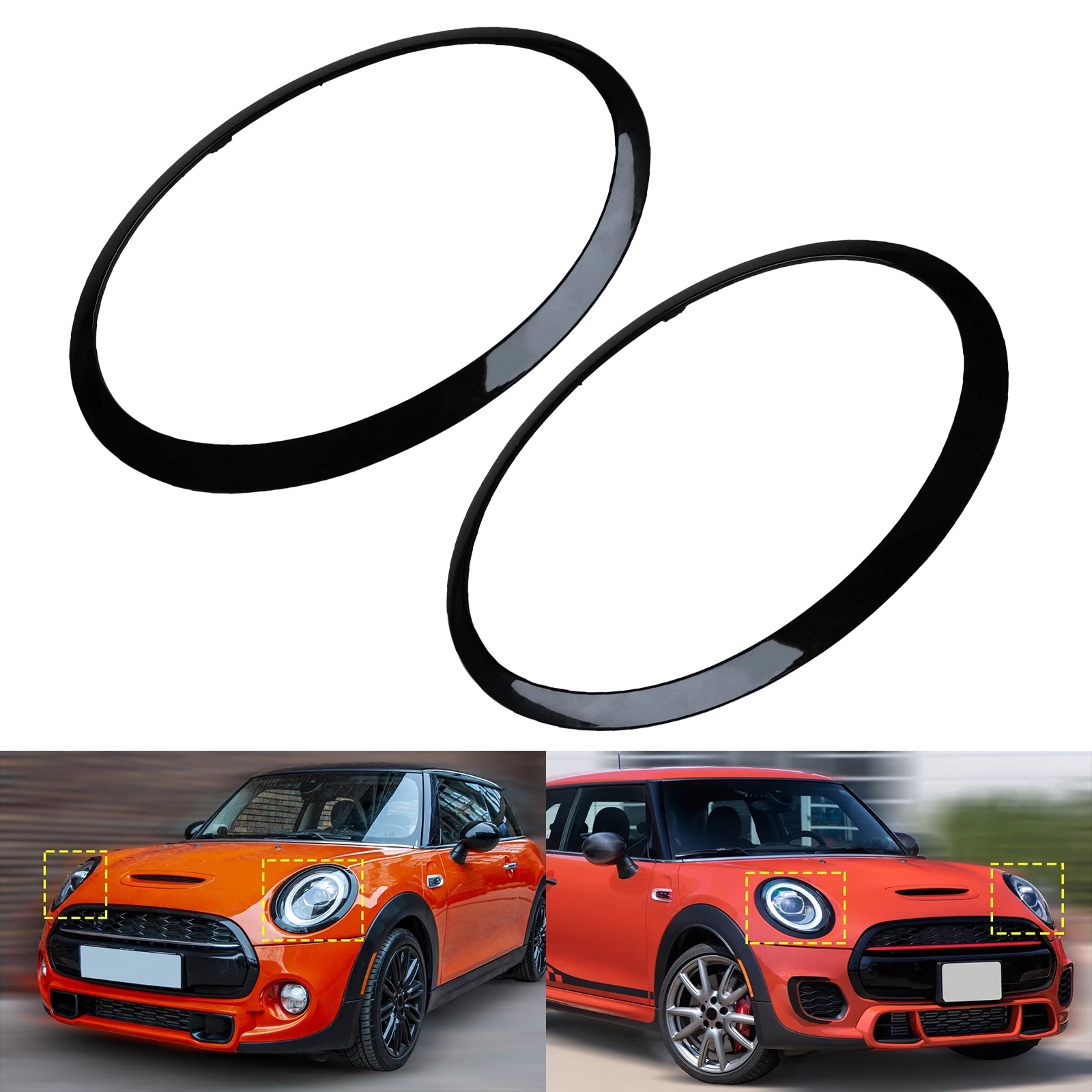 For Mini Cooper S F55 F56 F57 L+R Headlight Ring Trim Bezel Gloss Black 2013-19