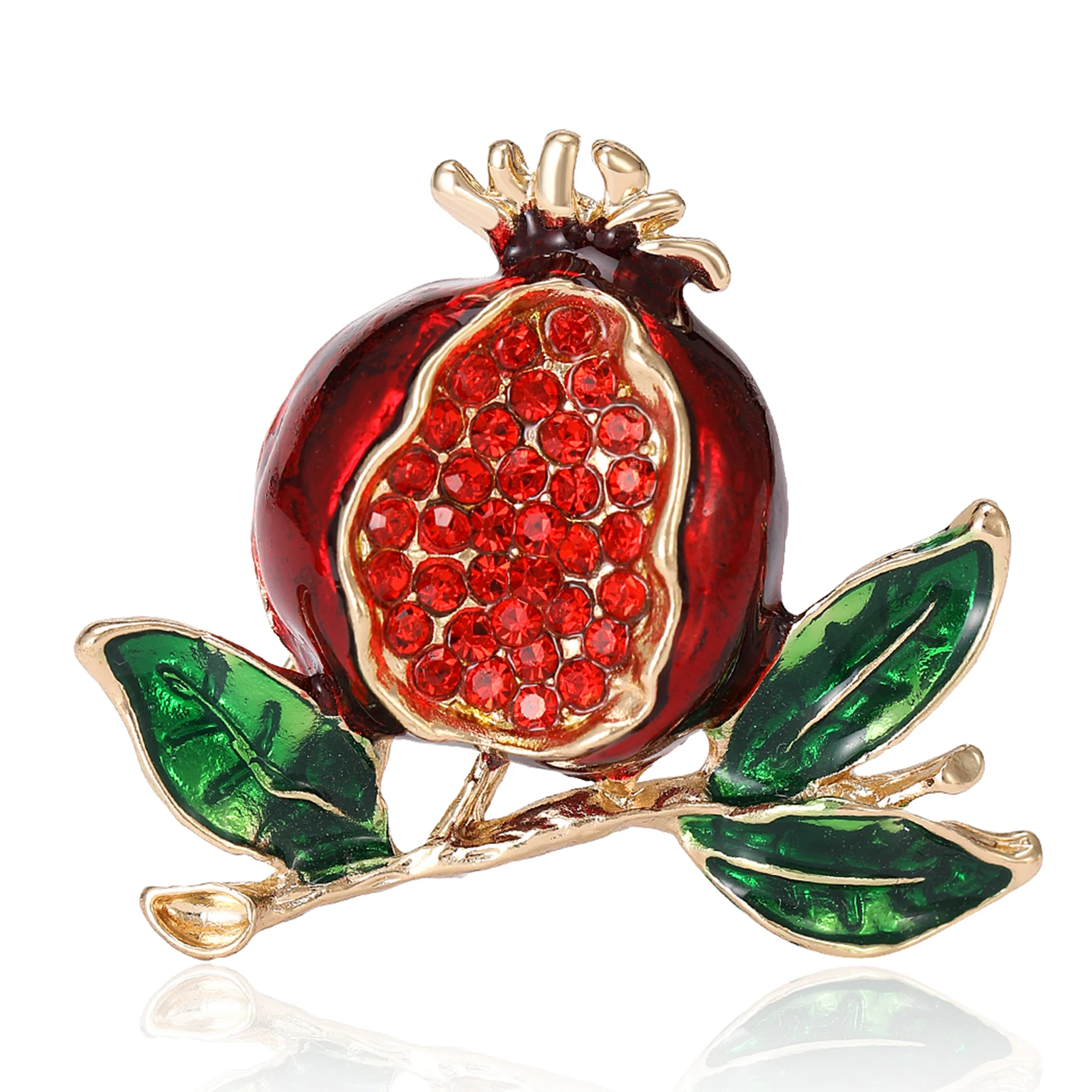 Beaut&Berry Enamel Pomegranate Brooches for Women Unisex 3-color Rhine...