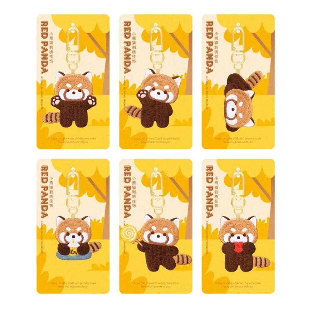 Divertente cartone animato panda rosso portachiavi creativo morbido ciondolo animale kawaii moda cuore panda rosso ricamo ciondolo borsa appesa