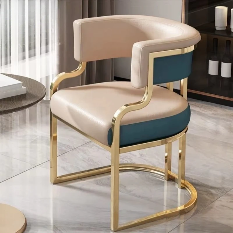 Light luxury dining chair, gold-plated frame, microfiber leather, suitable for nail art table, bar chair