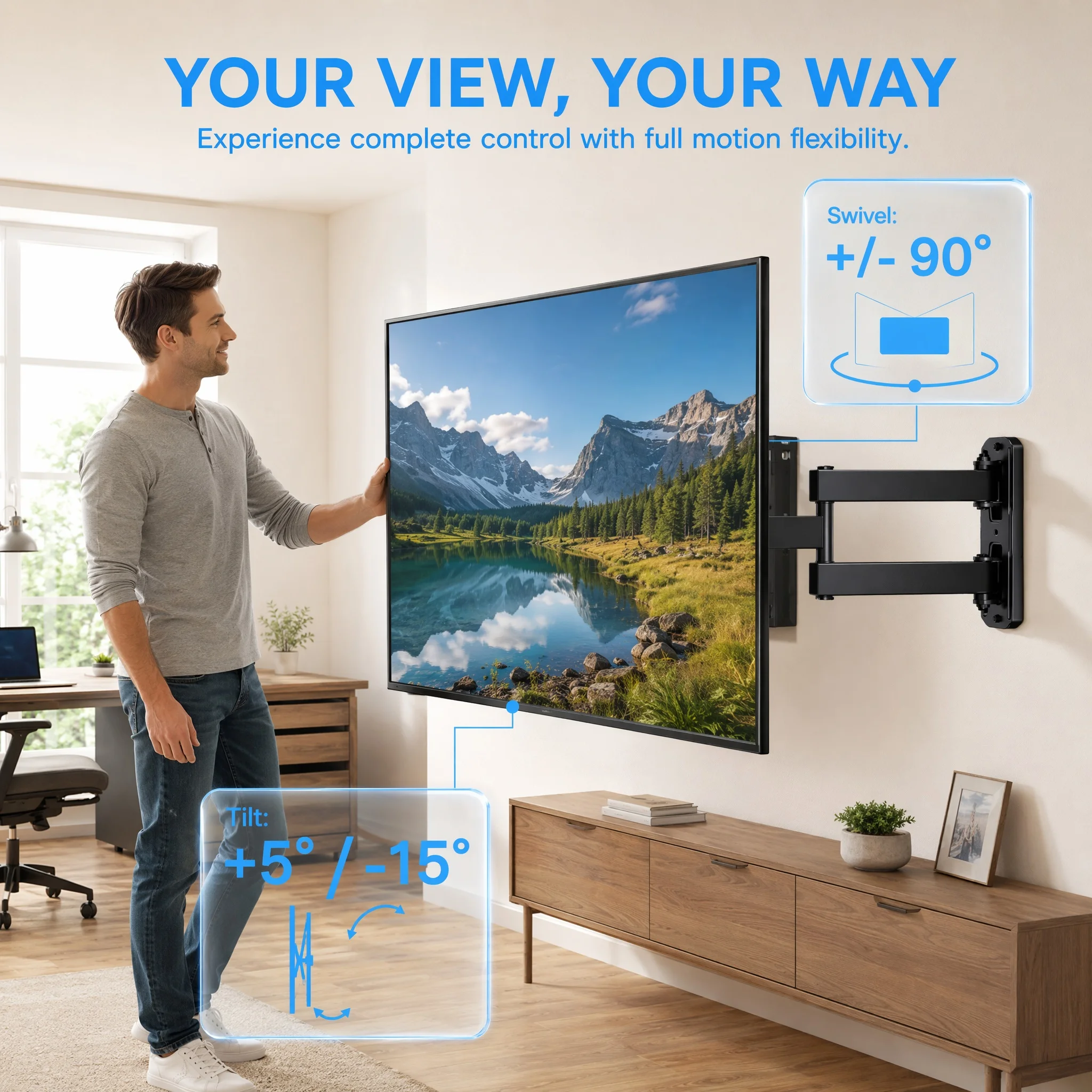 Listed Advanced Tilting TV Wall Mount Bracket for 26-60 inch Large TVs up to 77 lbs, Ultra Slim Low Profile Tilt TV Mount Fits , Max VESA 400x400mm