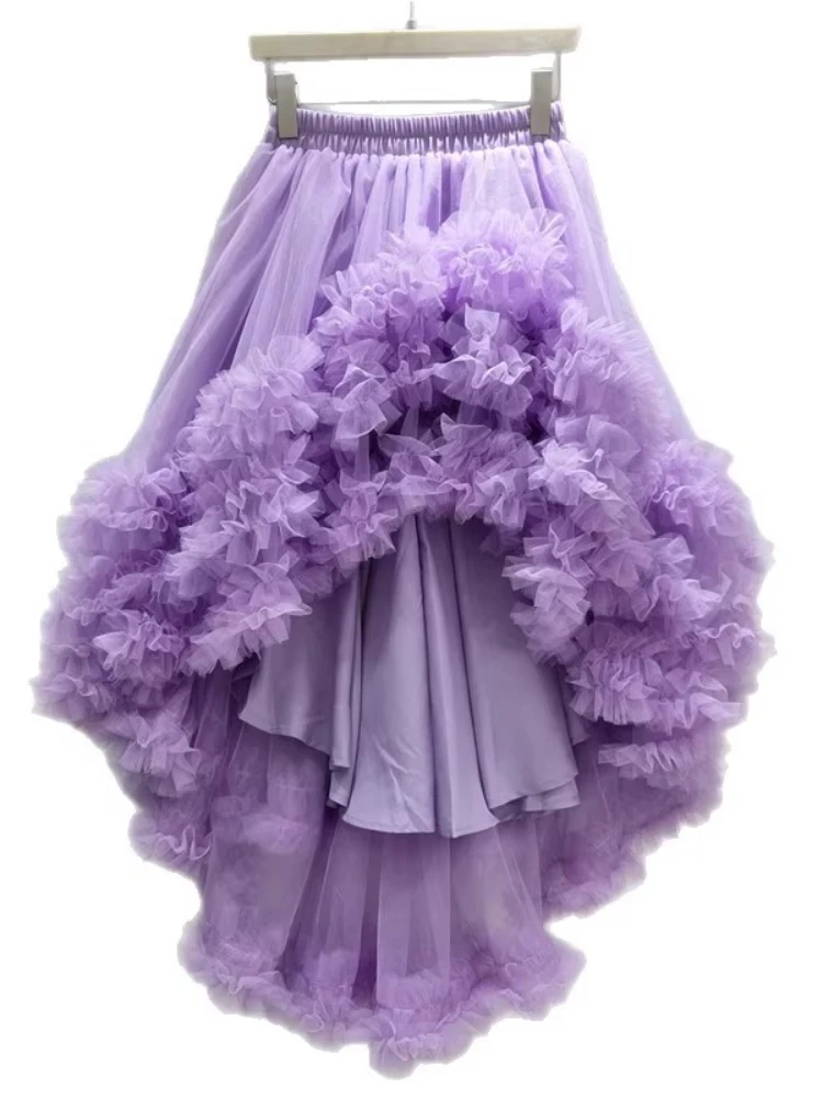気質フレンチロマンチック快適な伸縮性ウエスト甘いガーゼスカート甘い女の子不規則エレガントなフリルファッションケーキスカート