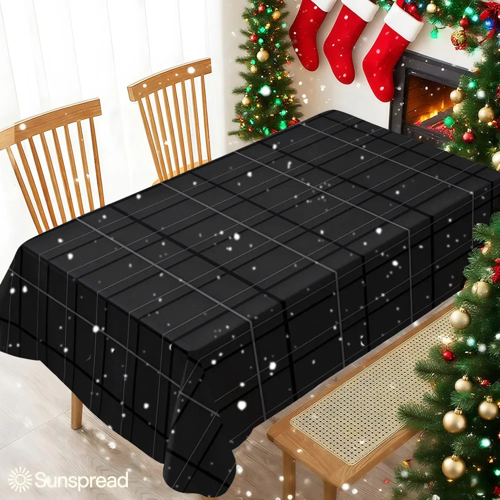 Dark Grid Minimalism Waterproof table cloth, splash-proof tablecloth, for party, Halloween, Christmas, dining, camping
