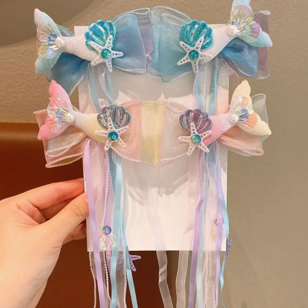 New Children's Ribbons Hairpin Mermaid Princess Bow Hair Clips Little Girl's Sweet Barretes Hair Accessories