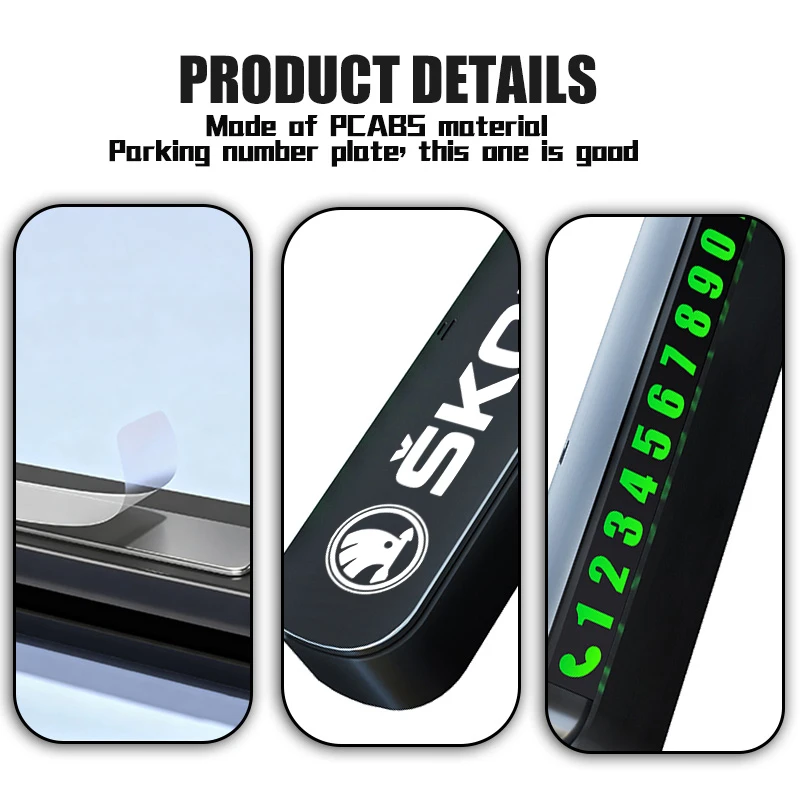 For Skoda Car Temporary Parking Card Phone Number Plate Accessories VRS Octavia 1 2 3 Rapid Kodiaq Karoq Fabia Kamiq Superb