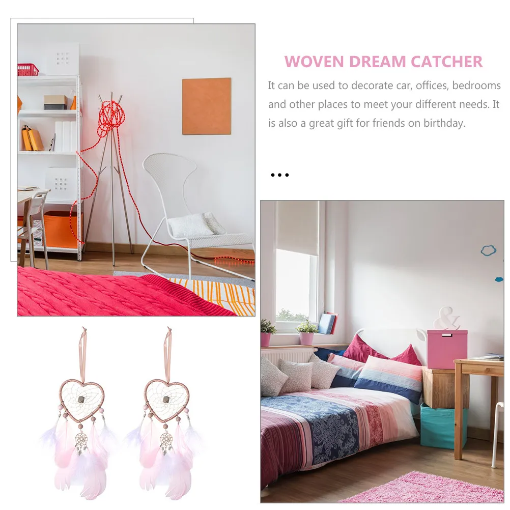 

2Pcs Bohemian Dream Catcher Wall Hanging Ornament Heart Decor for Bedroom Baby Tent Sitting Room Festival Gift