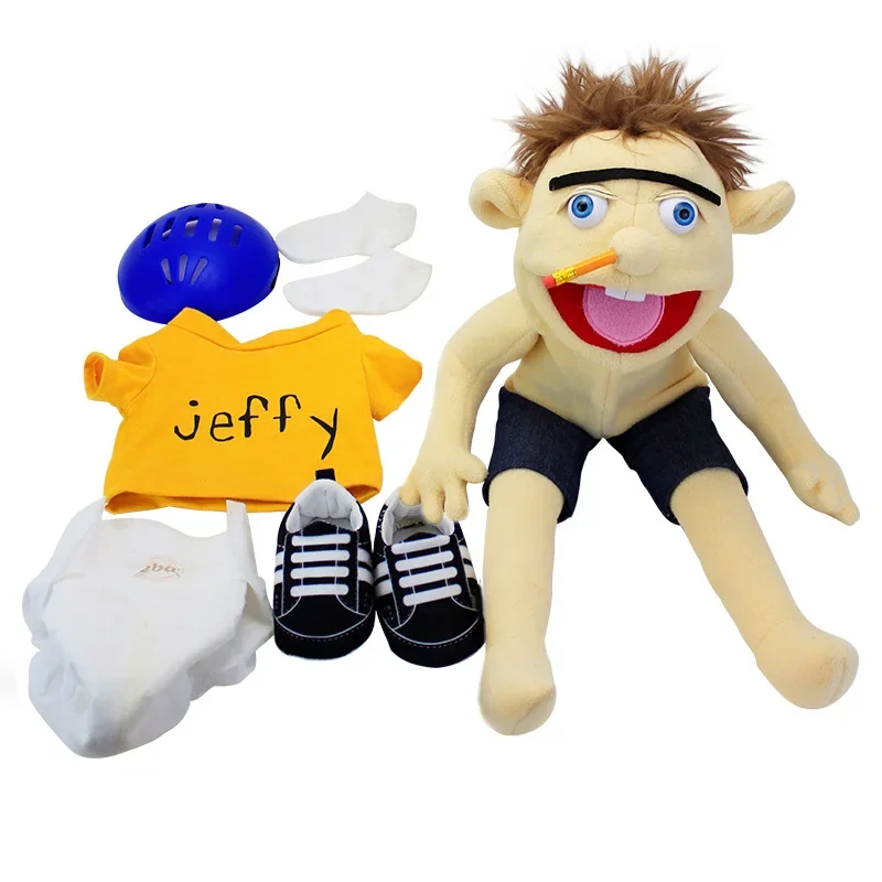 Large Jeffy Boy Hand Puppet Children Soft Doll Police Talk Show Party Props Christmas Doll Plush Toys Puppet Kids Gift