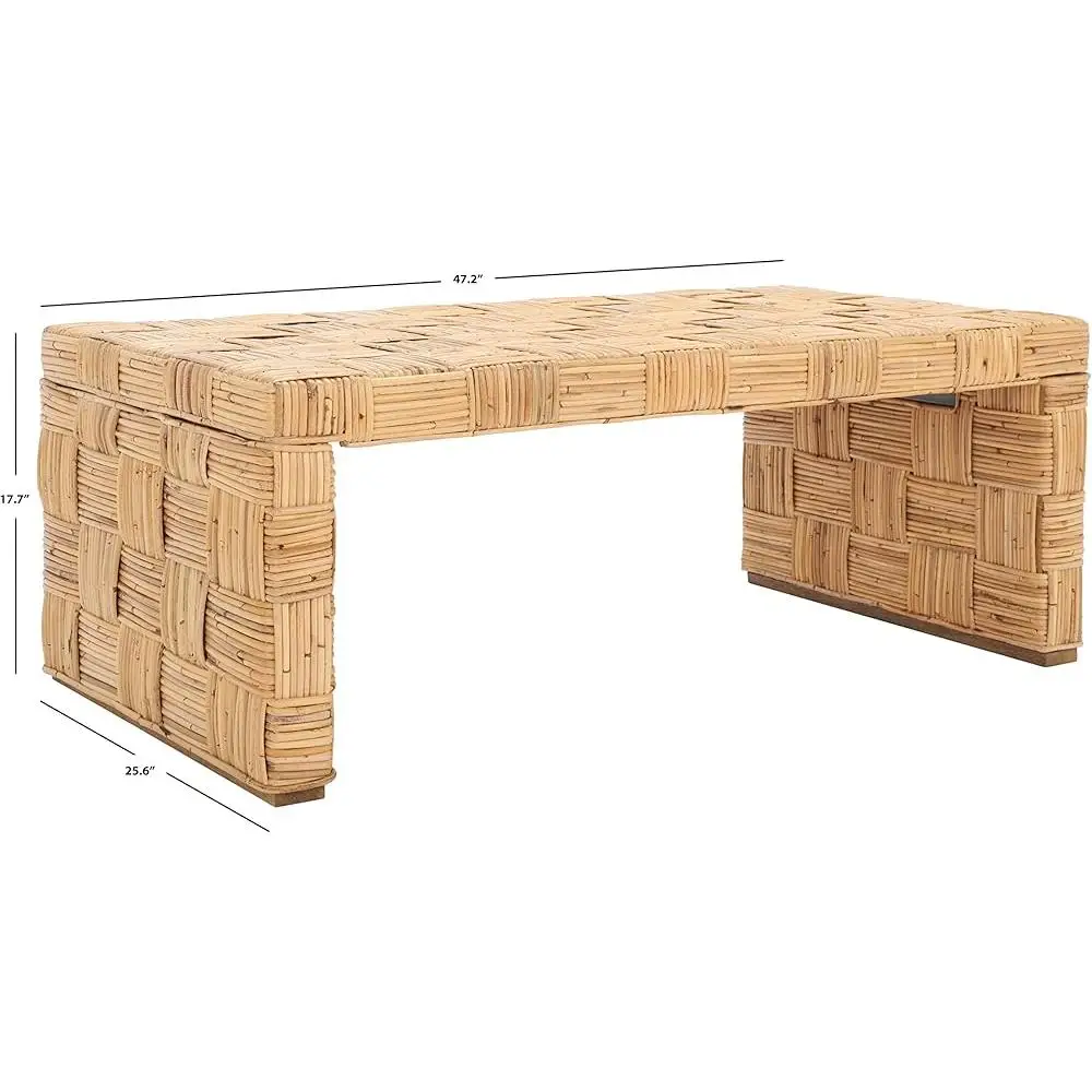 Natural Rattan Coffee Table Woven Crosshatch Design Versatile Living Room Furniture Fully Assembled Home Decor Accent Table