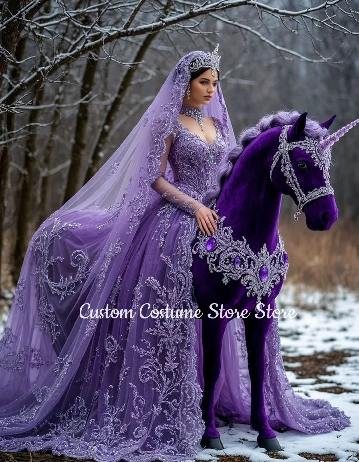 Luxurious Dreamy Purple Bridal Gown Vintage Victorian V-Neck Crystal Masquerade Ball Special Occasion Evening Gown Customized