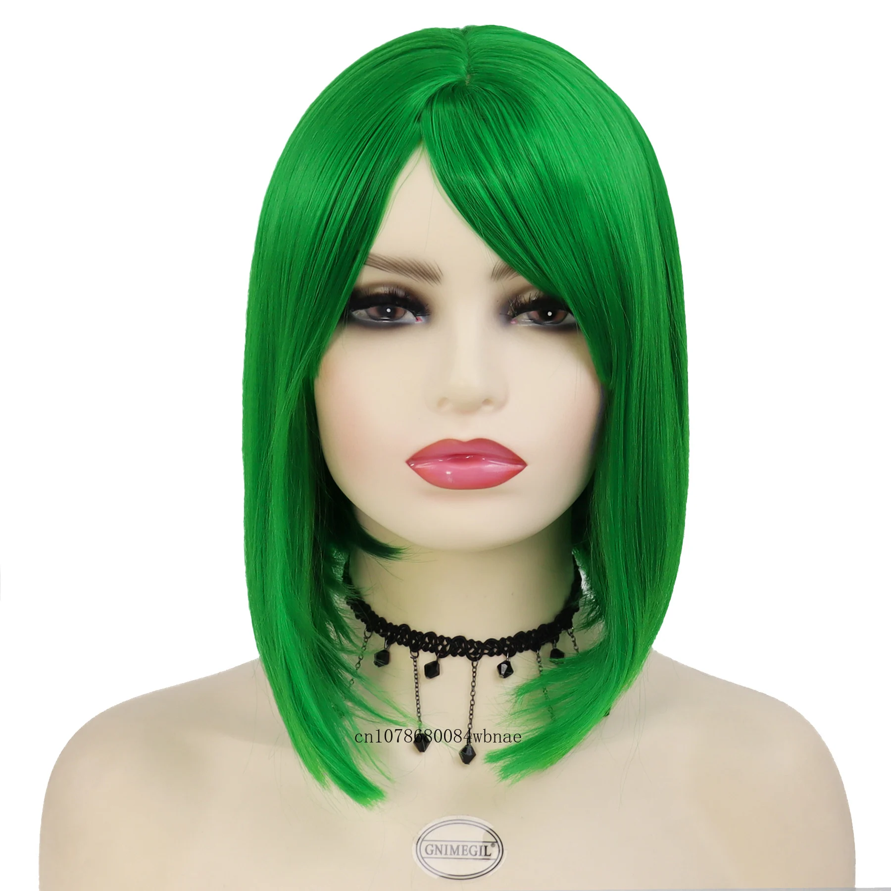 Synthetic Hair Disgust Inside Out Costume Cosplay Wigs Short Green Bob Straight Wig with Bangs Halloween Costume Party Accessoie