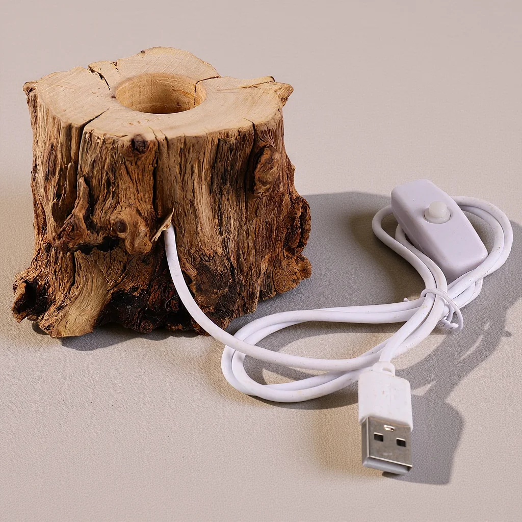 

Wooden Sphere Holder with USB Charging LED Base Crystal Display Stand for Glass Art Night Light Desk Decor Gift