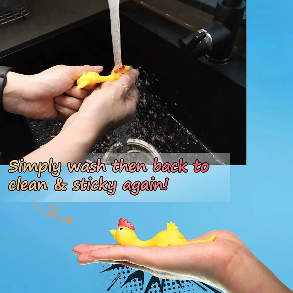 10PCS Funny Rubber Flicking Chicken Toy Ejection Chicken Toy Flying Chicken Flingers Stretchy Party Favors for Boys Girls Kids