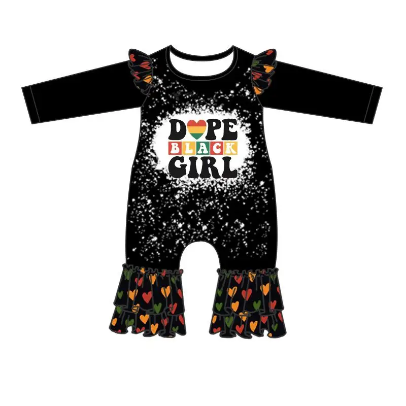 New toddler Valentine's Day clothing baby long-sleeved jumpsuit black lace peral sleeves design cool baby clothing