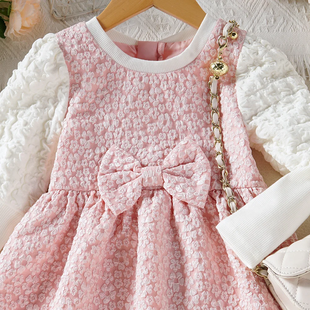 Humor Bear Girl Dress Autumn Puff Sleeve Lace Princess Dress Flowers Birthday Party Dress For 3-7Y