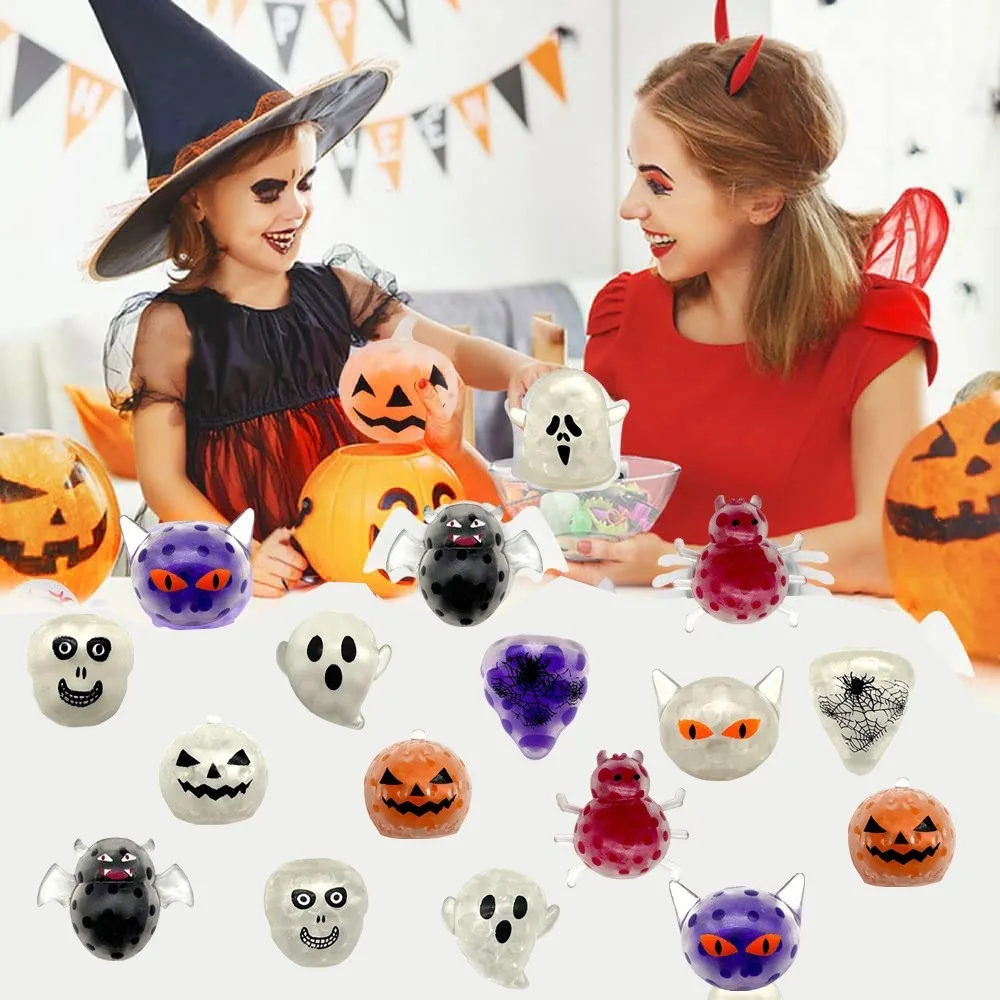 6/12 Pcs Fun Halloween Bead Ball Pinch Fun Children’s Birthday Party Gift Halloween Gift Decoration School Kindergarten Reward