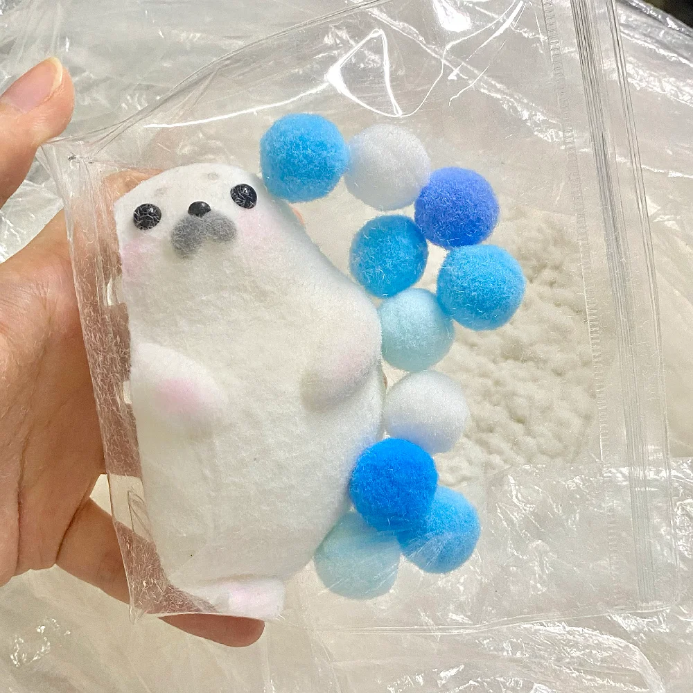 Fun Kawaii Handmade Silicone Soft Seal Flocked Plush Chick Cute Girl Birthday Kids Gift Pinching Fidget Fingertip Squishy Toy