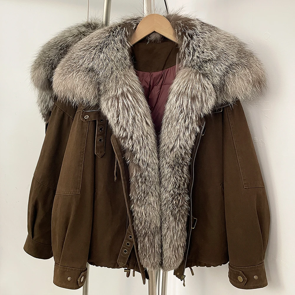 Women's Duck Down Padding Jacket with Fur Collar Women's Real Fur Coat  Winter Coat Lightweight Warm Casual Outerwear Clothing