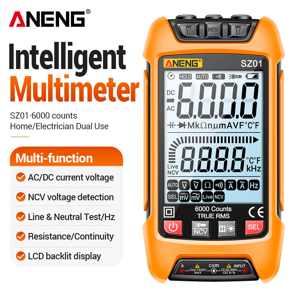 ANENG SZ01 Digital Multimeter 6000 Counts True RMS Auto Range NCV AC DC Voltage Current Resistance Tester Electrician Tool
