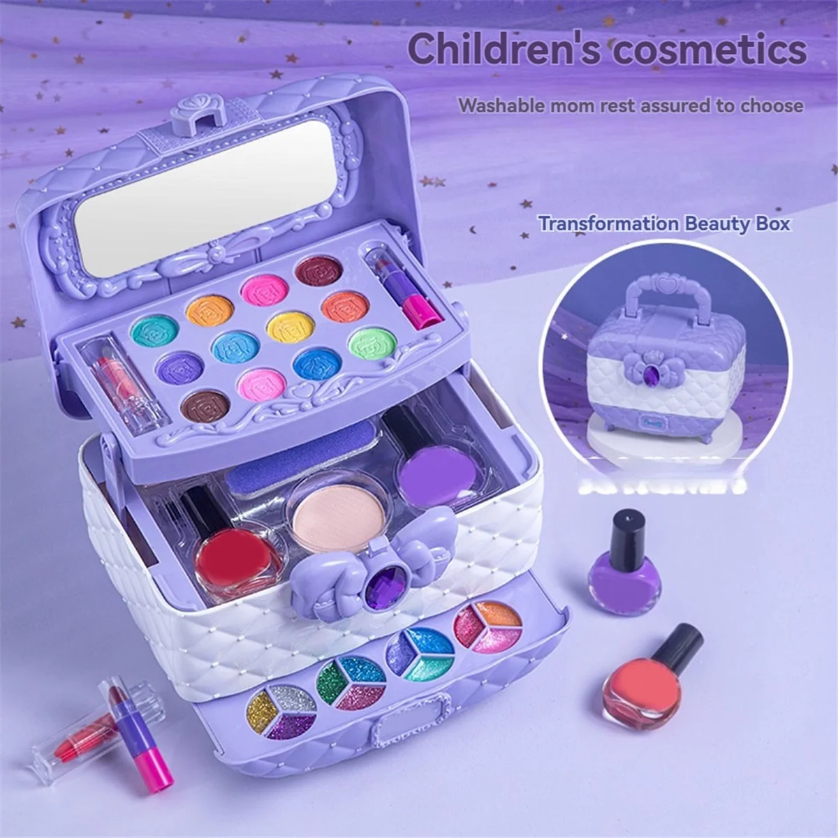 X55A-Princess Cosmetic Toy Set Safe Cosmetic Toy for Girl Non- Beauty Set Washable Fashion Makeup Toy Birthday