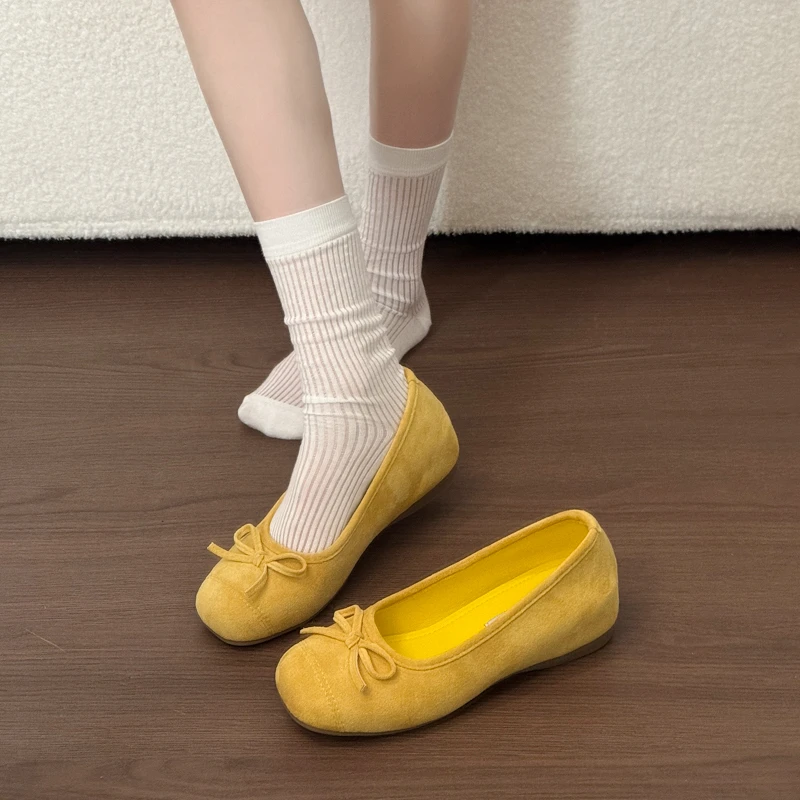Spring Autumn Internal Elevation Women Mary Jane Shoes Round Toe Slip On Shoes Elegant Butterfly-knot Casual Ballet Shoes