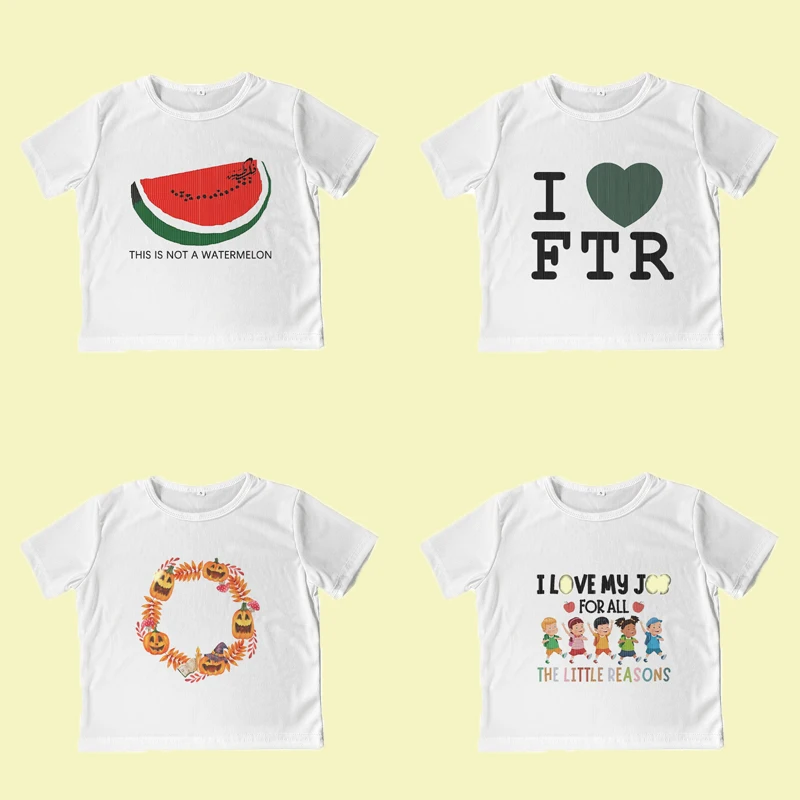Streetwear Vintage Y2k Crop Top Summer Watermelon Letter Print Women Fashion Girl Slim Harajuku Short Sleeve Casual Baby T-shirt