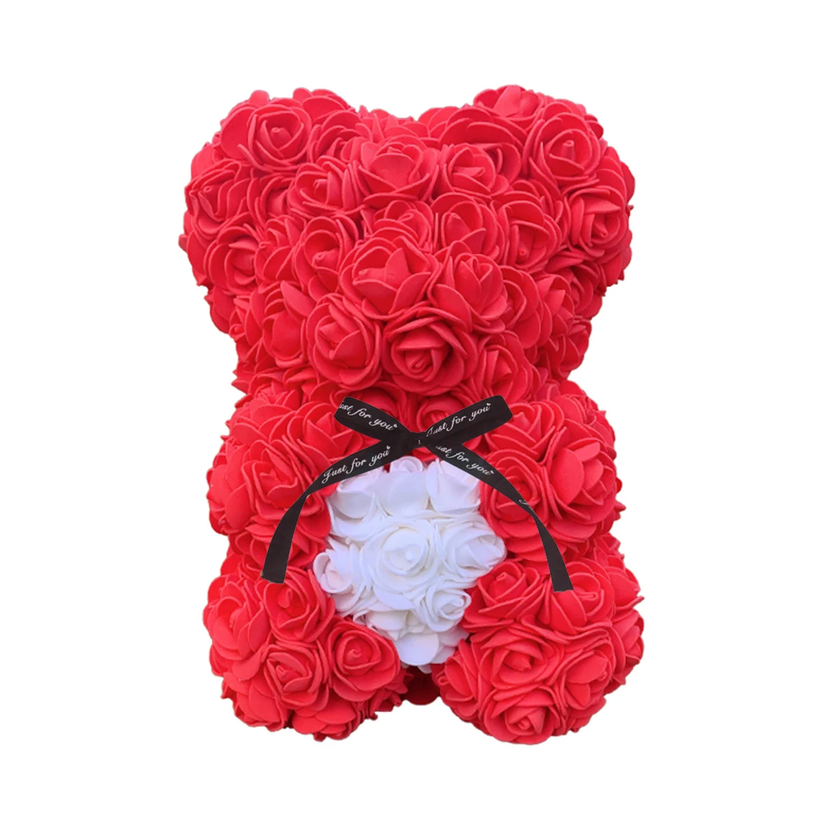 Ours en peluche rose pour femme, ours en fleurs artificielles, coeur de Leon, mariage, anniversaire, cadeaux de Noël, 25cm