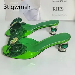 Green Diamond Butterfly Rhinestone Sandals Woman Open Toe Jewelred Strange High Heels Pumps Lady Sexy Party Shoes