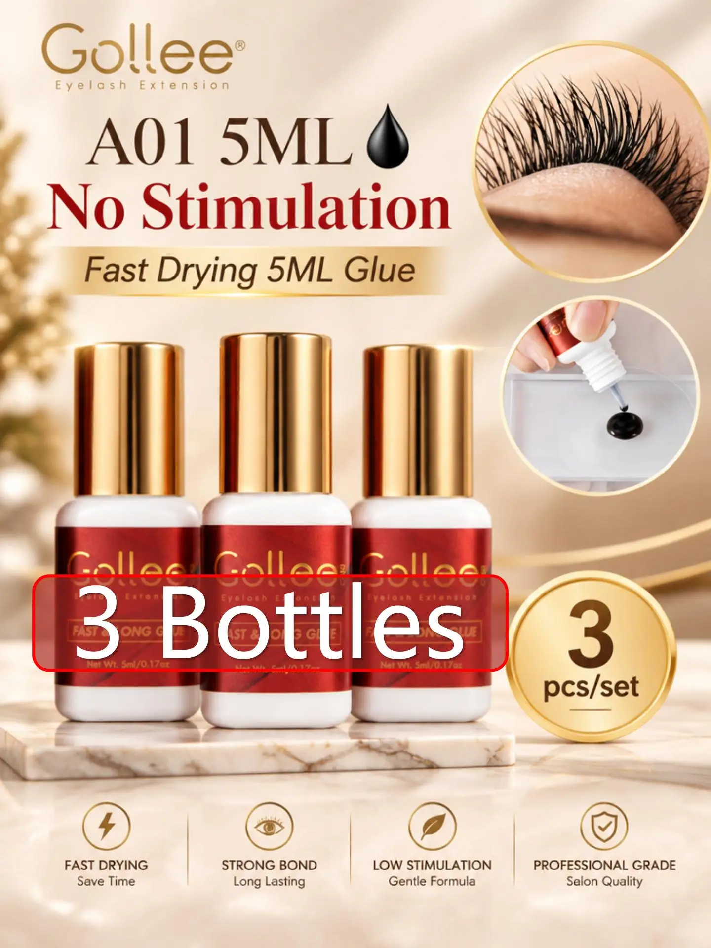Gollee 5ml Lash Glue Lash Extension Glue Wholesale Eyelash Extension Glue Waterproof 1s Fast Drying Lash Extension Makeup Tools