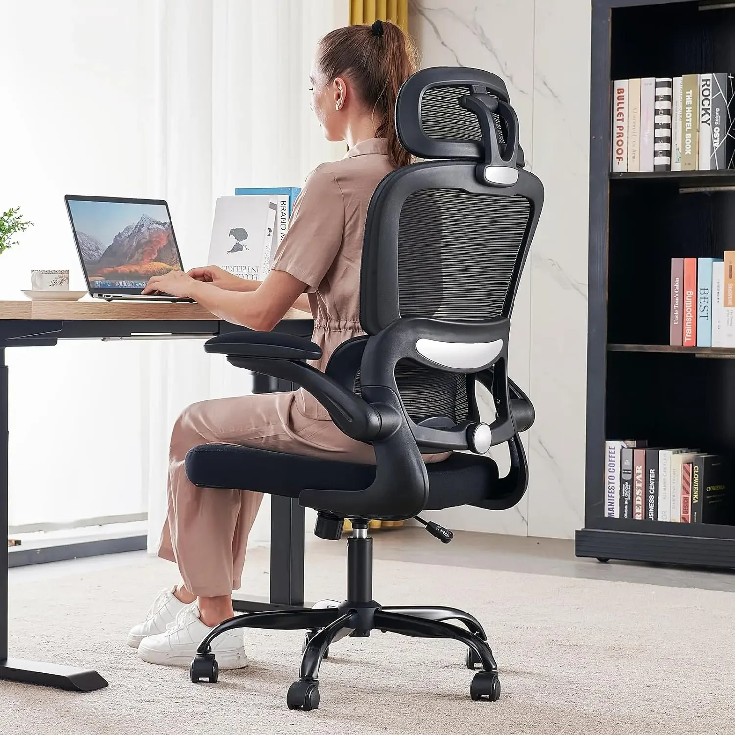 Ergonômico Mesh Office Desk Chair com rodas, cadeira de jogo confortável, costas altas, 330 LBS, casa