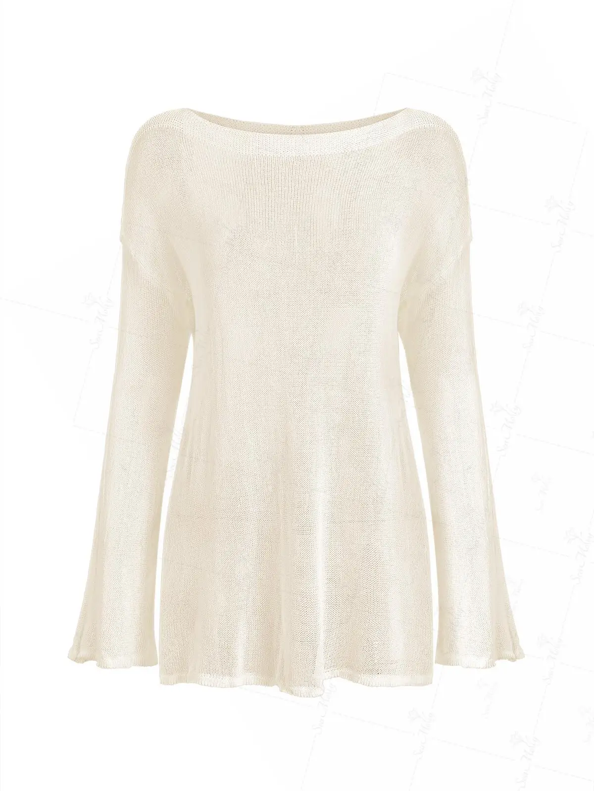 เสื้อคลุมชายหาดแขนยาวสีพื้น ดีไซน์ผ่าข้าง สไตล์สวมหัว สำหรับผู้หญิง แฟชั่นลำลอง ชุดคลุมชายหาด