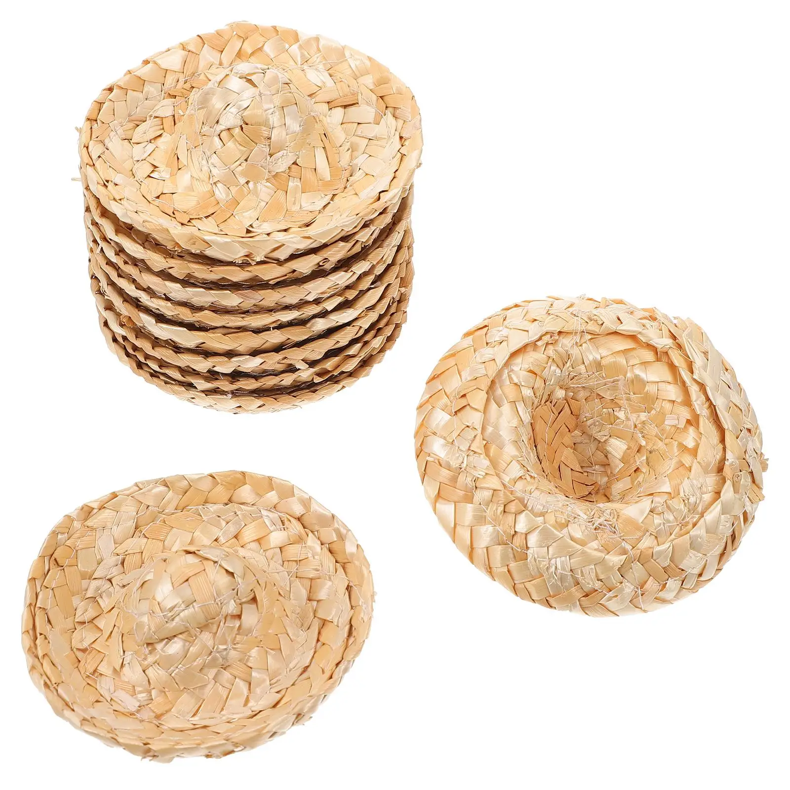 

10 Pcs Small Woven Decorative Braided Mini Hats for Crafts Photo Props Lightweight Safe Pet Accessories
