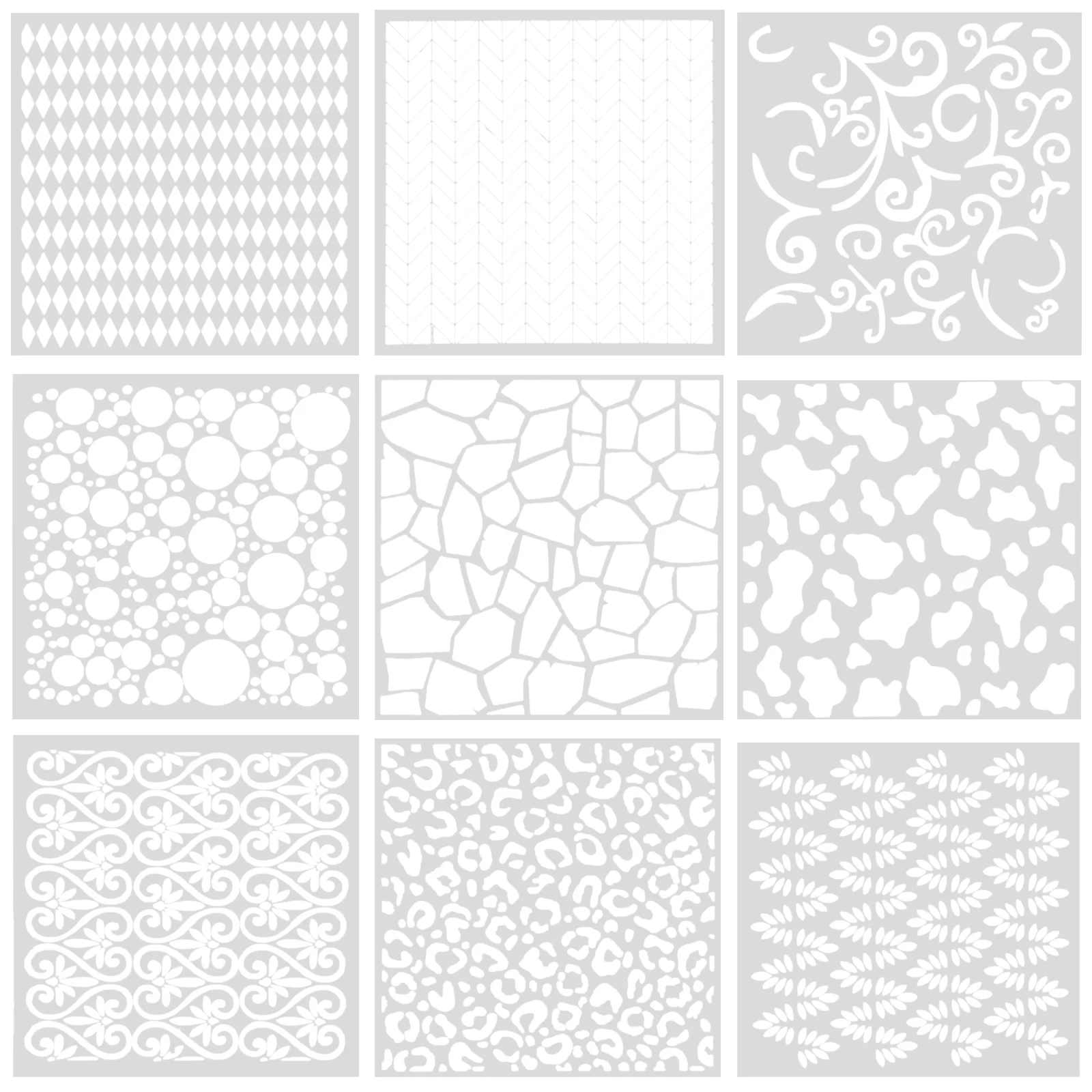 9 Sheets Pattern Spray Template Drawing Handicraft Graffiti Stencils Hollow White Decorative Templates for Kids